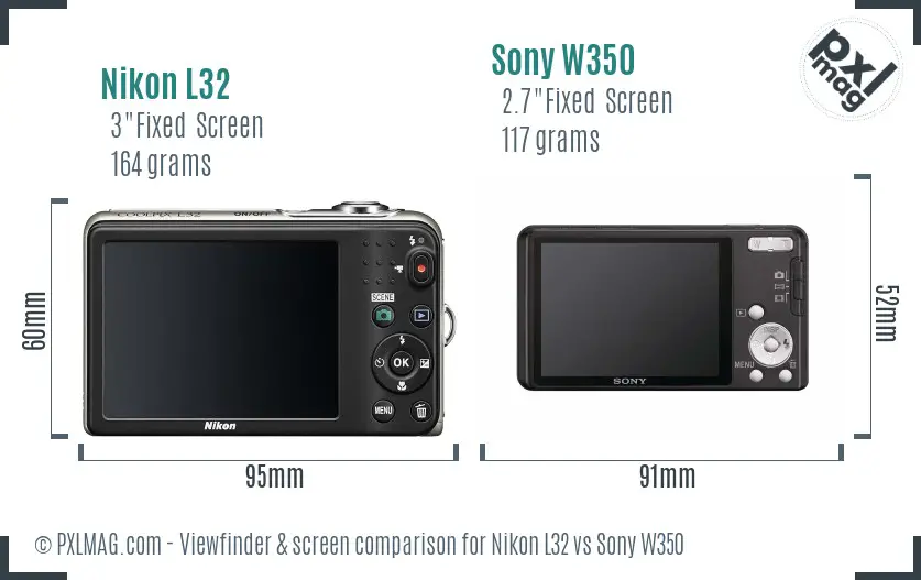 Nikon L32 vs Sony W350 Screen and Viewfinder comparison