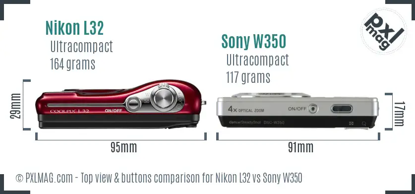 Nikon L32 vs Sony W350 top view buttons comparison