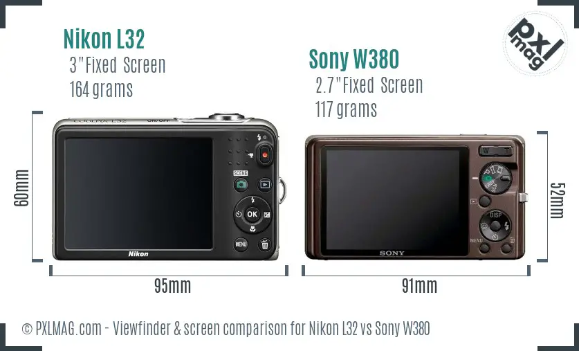 Nikon L32 vs Sony W380 Screen and Viewfinder comparison