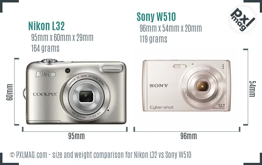 Nikon L32 vs Sony W510 size comparison