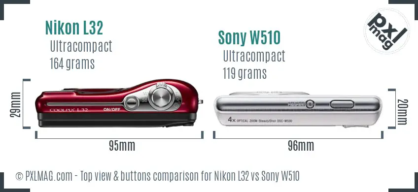 Nikon L32 vs Sony W510 top view buttons comparison