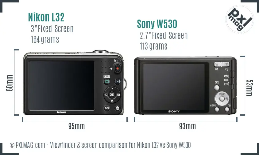 Nikon L32 vs Sony W530 Screen and Viewfinder comparison