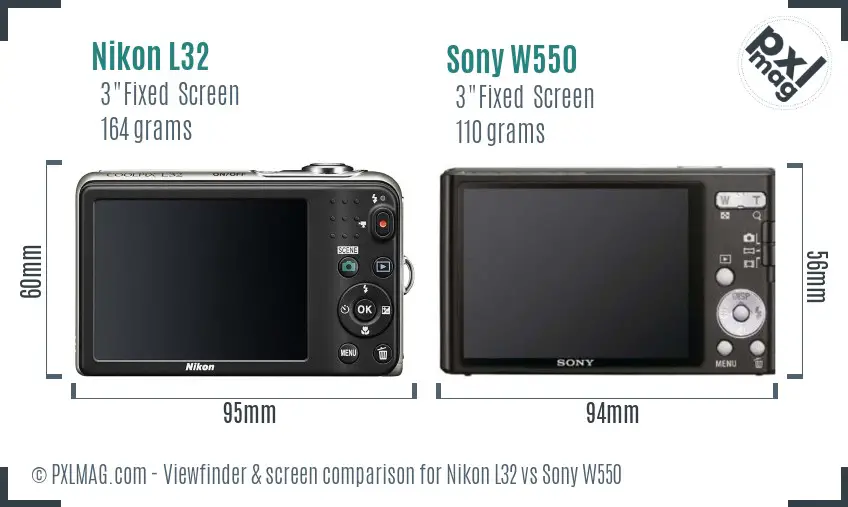 Nikon L32 vs Sony W550 Screen and Viewfinder comparison