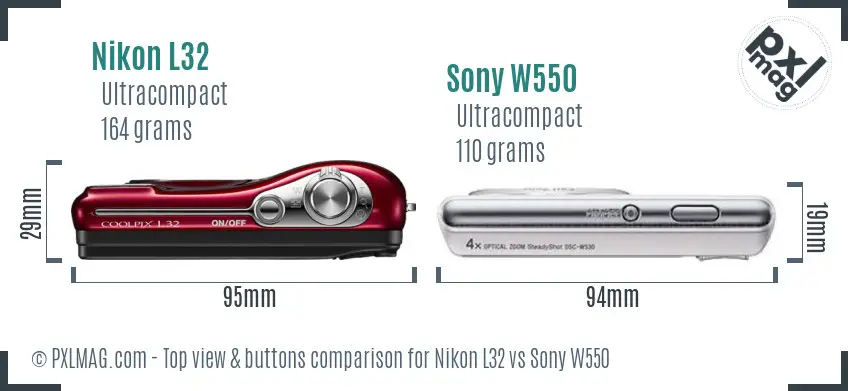 Nikon L32 vs Sony W550 top view buttons comparison