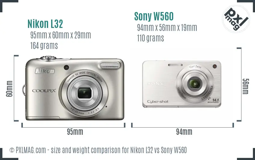 Nikon L32 vs Sony W560 size comparison