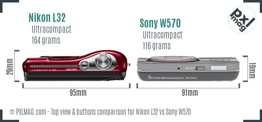 Nikon L32 vs Sony W570 top view buttons comparison