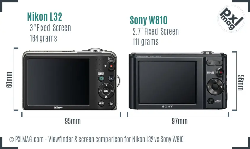 Nikon L32 vs Sony W810 Screen and Viewfinder comparison