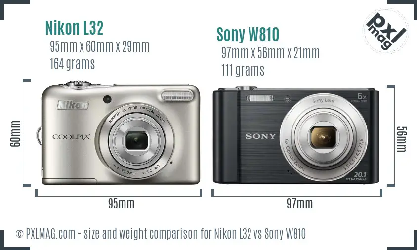 Nikon L32 vs Sony W810 size comparison