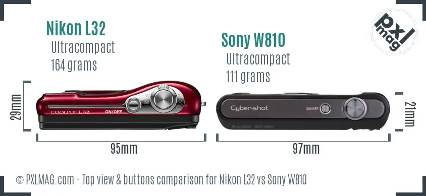 Nikon L32 vs Sony W810 top view buttons comparison