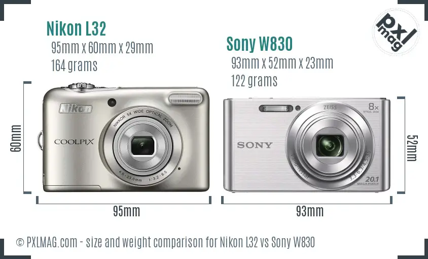 Nikon L32 vs Sony W830 size comparison
