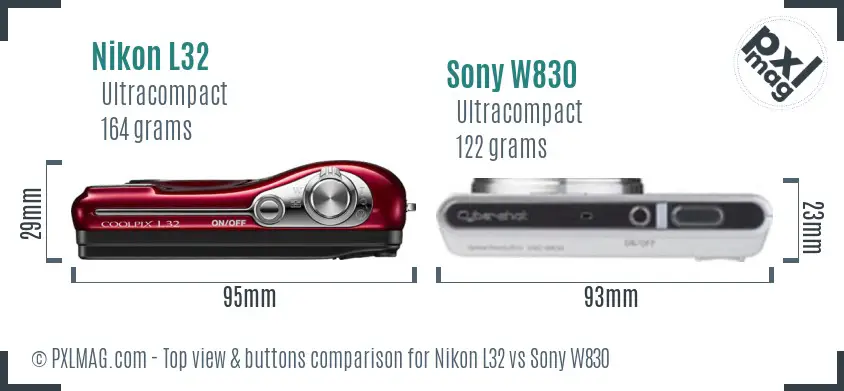 Nikon L32 vs Sony W830 top view buttons comparison