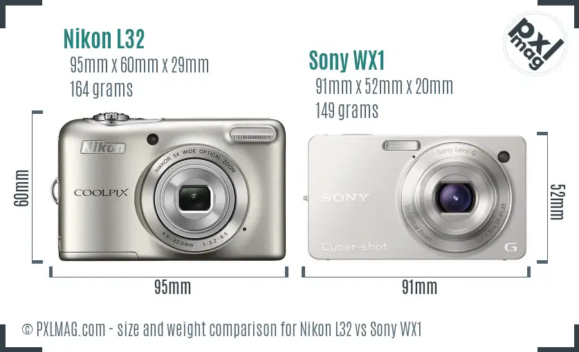 Nikon L32 vs Sony WX1 size comparison