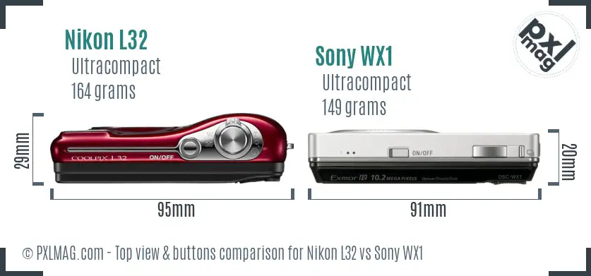 Nikon L32 vs Sony WX1 top view buttons comparison