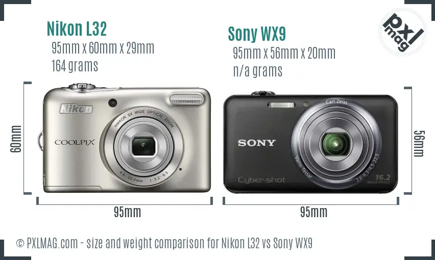 Nikon L32 vs Sony WX9 size comparison