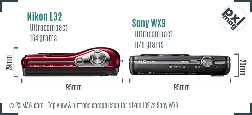 Nikon L32 vs Sony WX9 top view buttons comparison