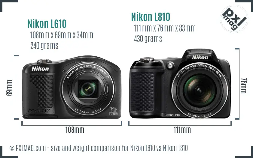 Nikon L610 vs Nikon L810 size comparison