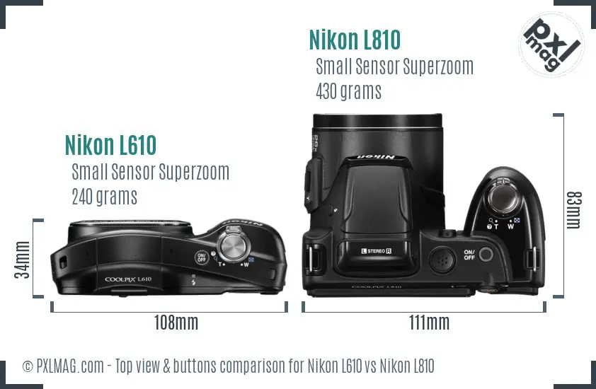 Nikon L610 vs Nikon L810 top view buttons comparison