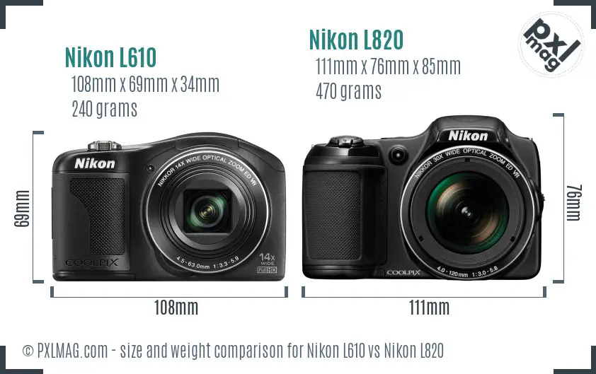 Nikon L610 vs Nikon L820 size comparison