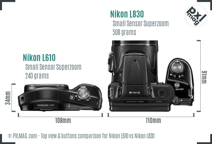 Nikon L610 vs Nikon L830 top view buttons comparison