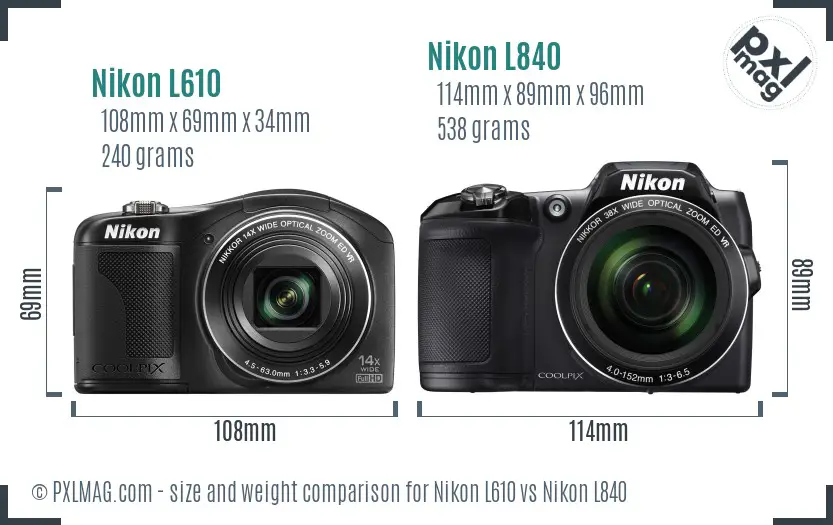 Nikon L610 vs Nikon L840 size comparison