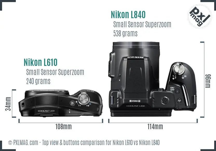 Nikon L610 vs Nikon L840 top view buttons comparison