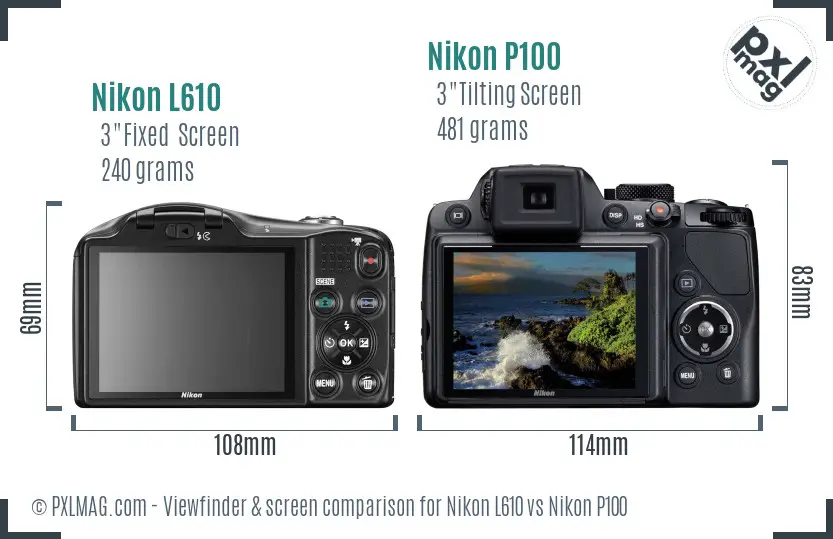 Nikon L610 vs Nikon P100 Screen and Viewfinder comparison Nikon L610 vs Nikon P100 Screen and Viewfinder comparison