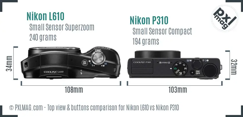 Nikon L610 vs Nikon P310 top view buttons comparison