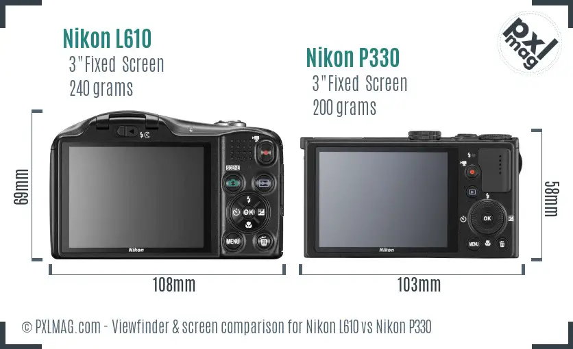 Nikon L610 vs Nikon P330 Screen and Viewfinder comparison