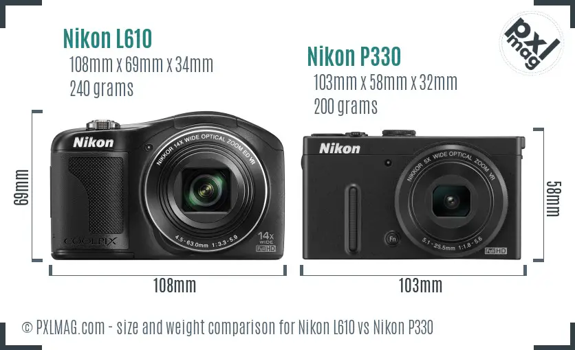 Nikon L610 vs Nikon P330 size comparison