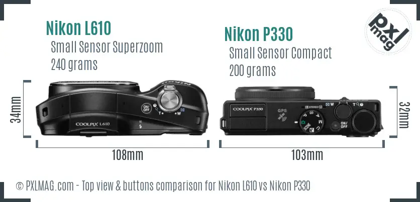Nikon L610 vs Nikon P330 top view buttons comparison