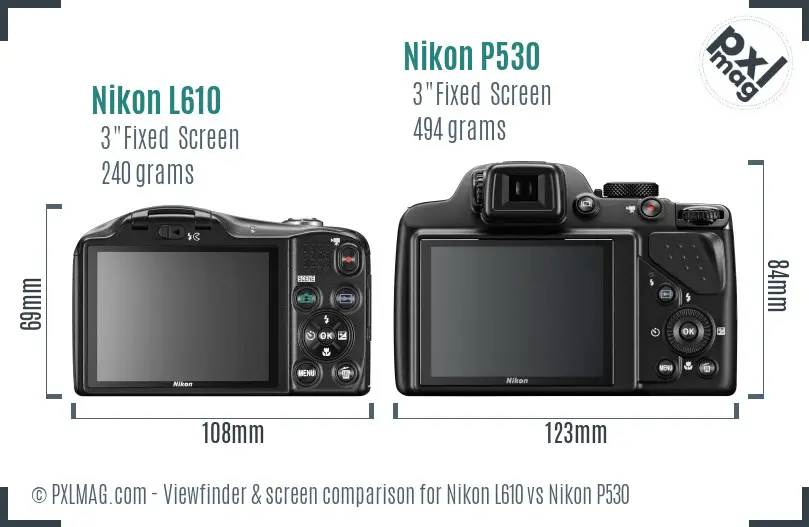 Nikon L610 vs Nikon P530 Screen and Viewfinder comparison