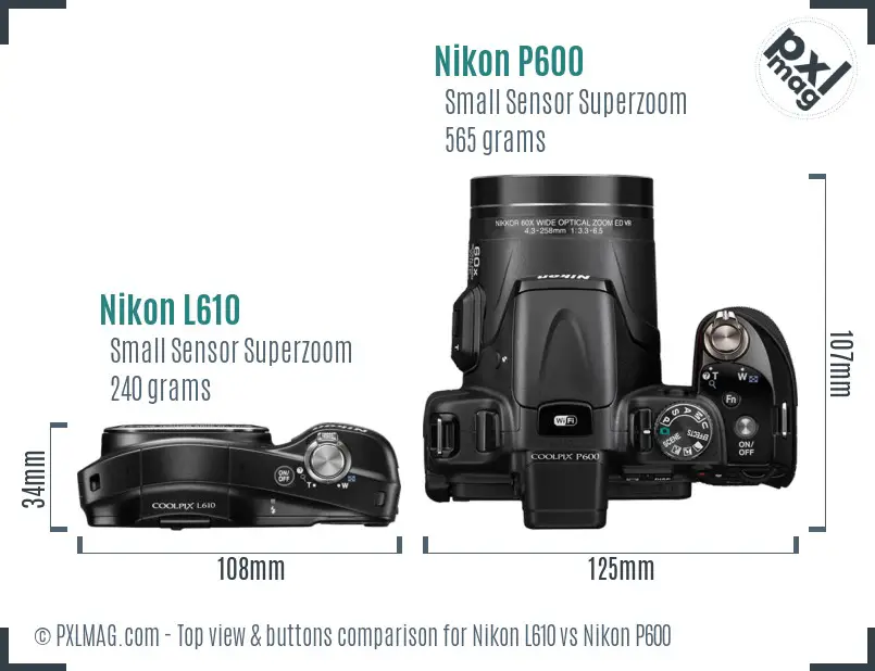 Nikon L610 vs Nikon P600 top view buttons comparison