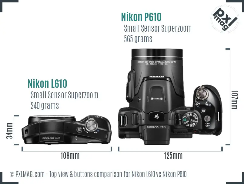 Nikon L610 vs Nikon P610 top view buttons comparison