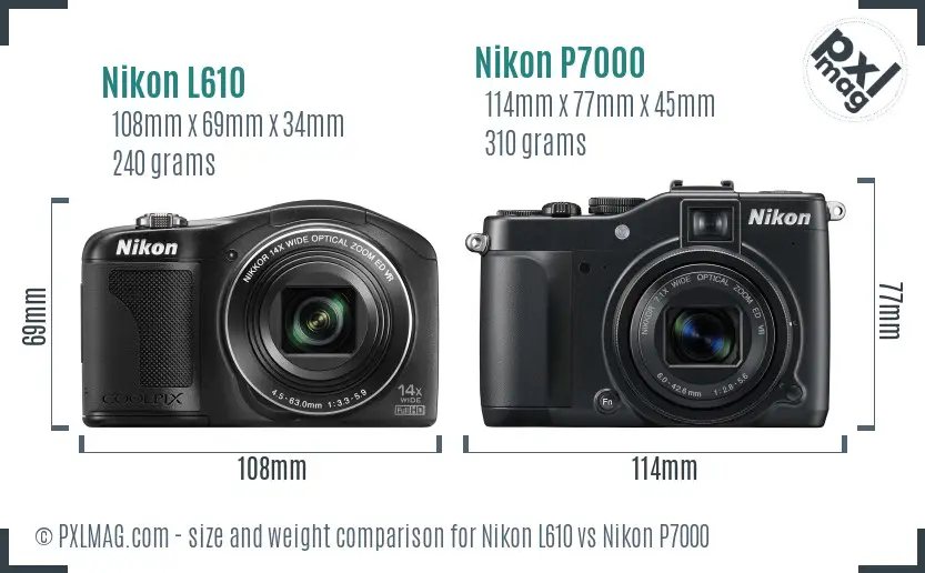 Nikon L610 vs Nikon P7000 size comparison