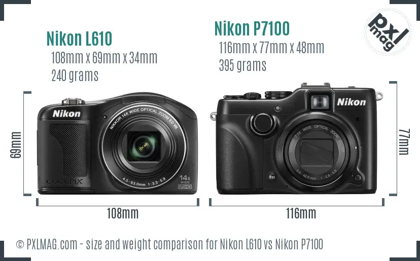 Nikon L610 vs Nikon P7100 size comparison