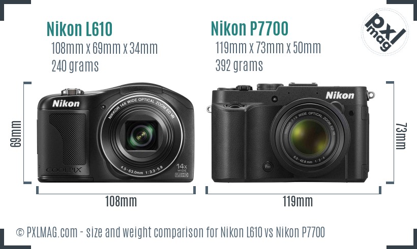 Nikon L610 vs Nikon P7700 size comparison