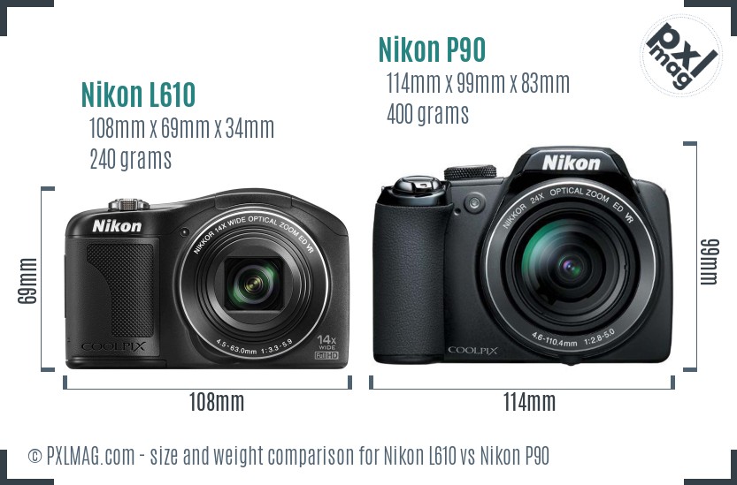Nikon L610 vs Nikon P90 size comparison Nikon L610 vs Nikon P90 size comparison