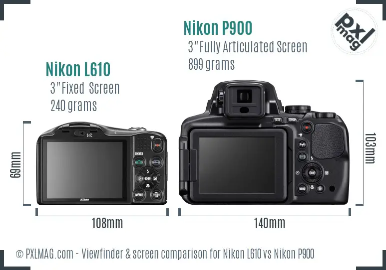 Nikon L610 vs Nikon P900 Screen and Viewfinder comparison Nikon L610 vs Nikon P900 Screen and Viewfinder comparison