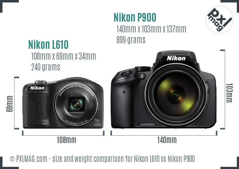 Nikon L610 vs Nikon P900 size comparison Nikon L610 vs Nikon P900 size comparison