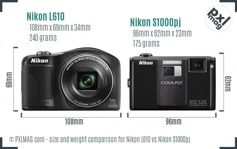 Nikon L610 vs Nikon S1000pj size comparison