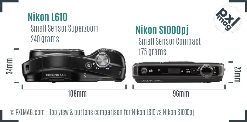 Nikon L610 vs Nikon S1000pj top view buttons comparison