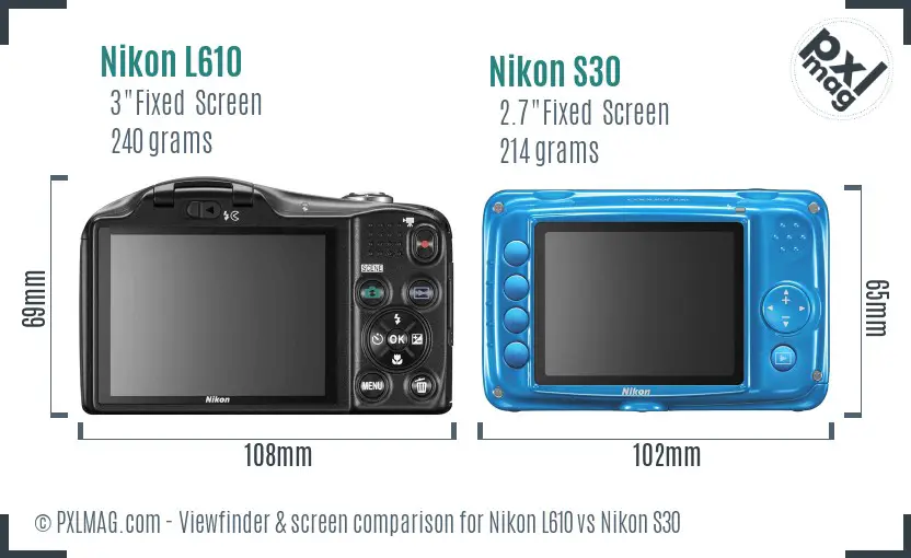Nikon L610 vs Nikon S30 Screen and Viewfinder comparison