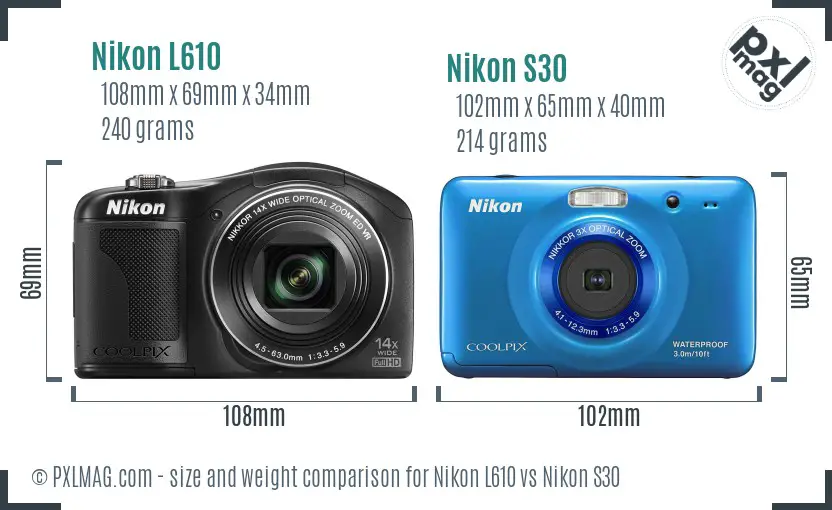 Nikon L610 vs Nikon S30 size comparison
