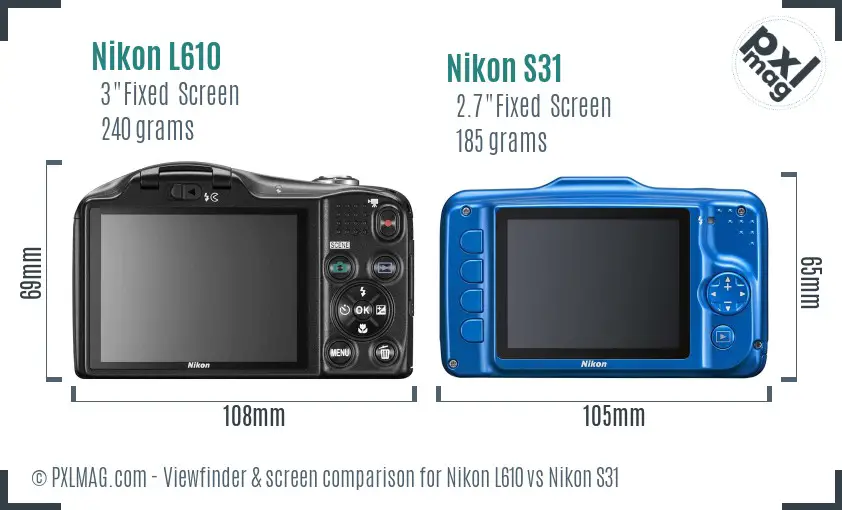 Nikon L610 vs Nikon S31 Screen and Viewfinder comparison