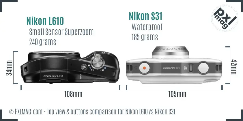 Nikon L610 vs Nikon S31 top view buttons comparison