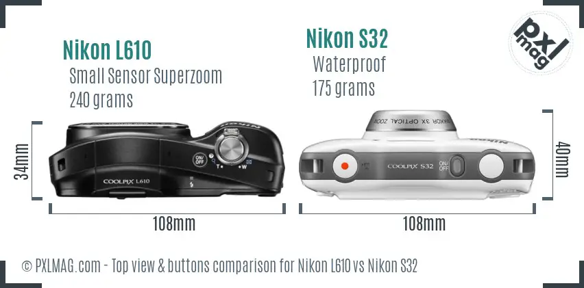 Nikon L610 vs Nikon S32 top view buttons comparison