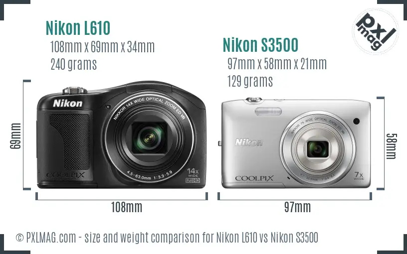 Nikon L610 vs Nikon S3500 size comparison