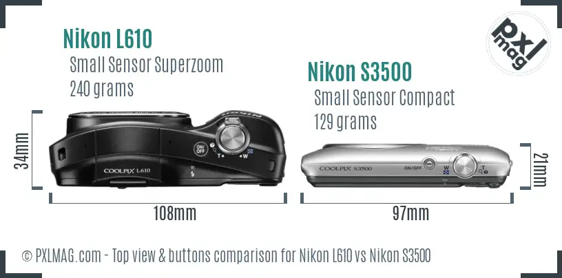 Nikon L610 vs Nikon S3500 top view buttons comparison