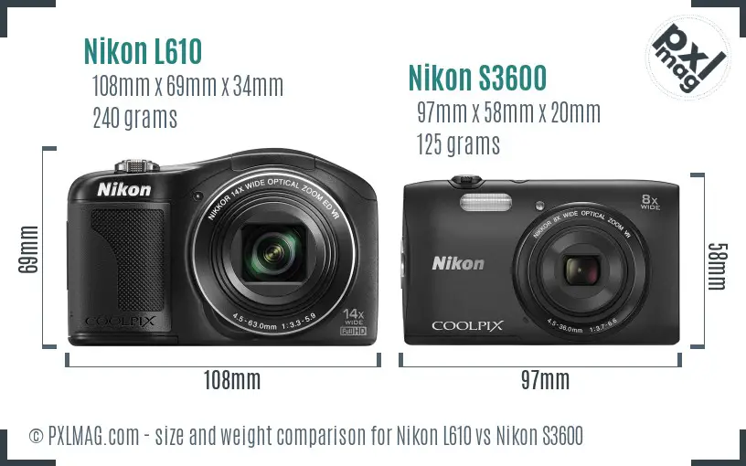 Nikon L610 vs Nikon S3600 size comparison Nikon L610 vs Nikon S3600 size comparison