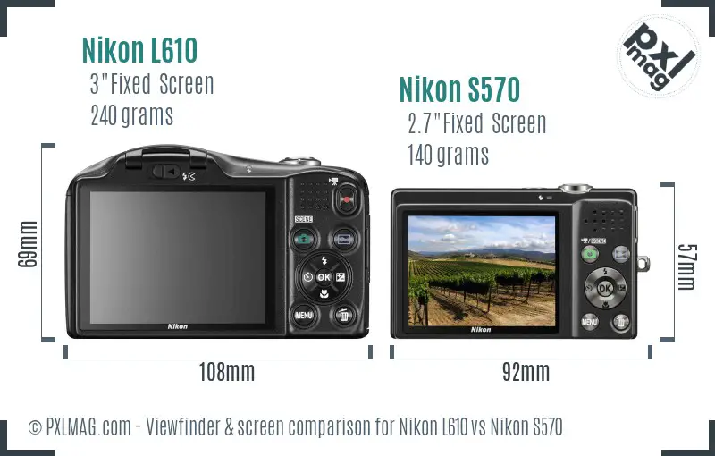 Nikon L610 vs Nikon S570 Screen and Viewfinder comparison